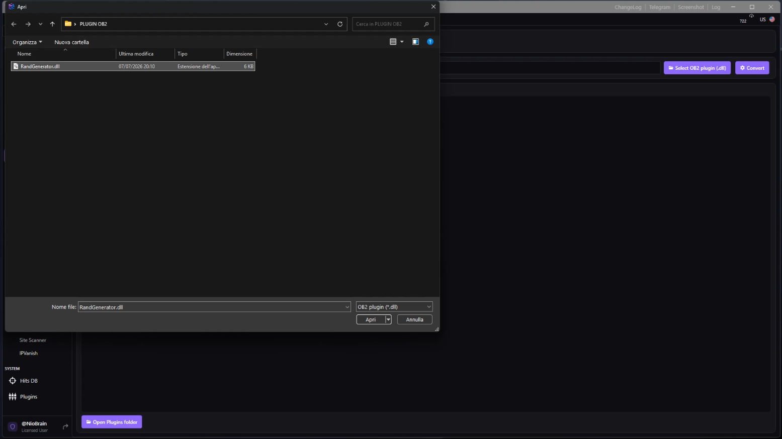 File picker with RandGenerator.dll selected