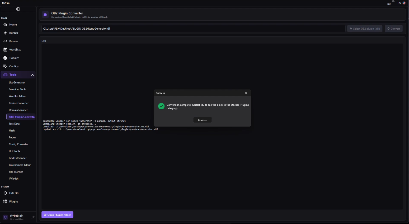 Convert log and success dialog