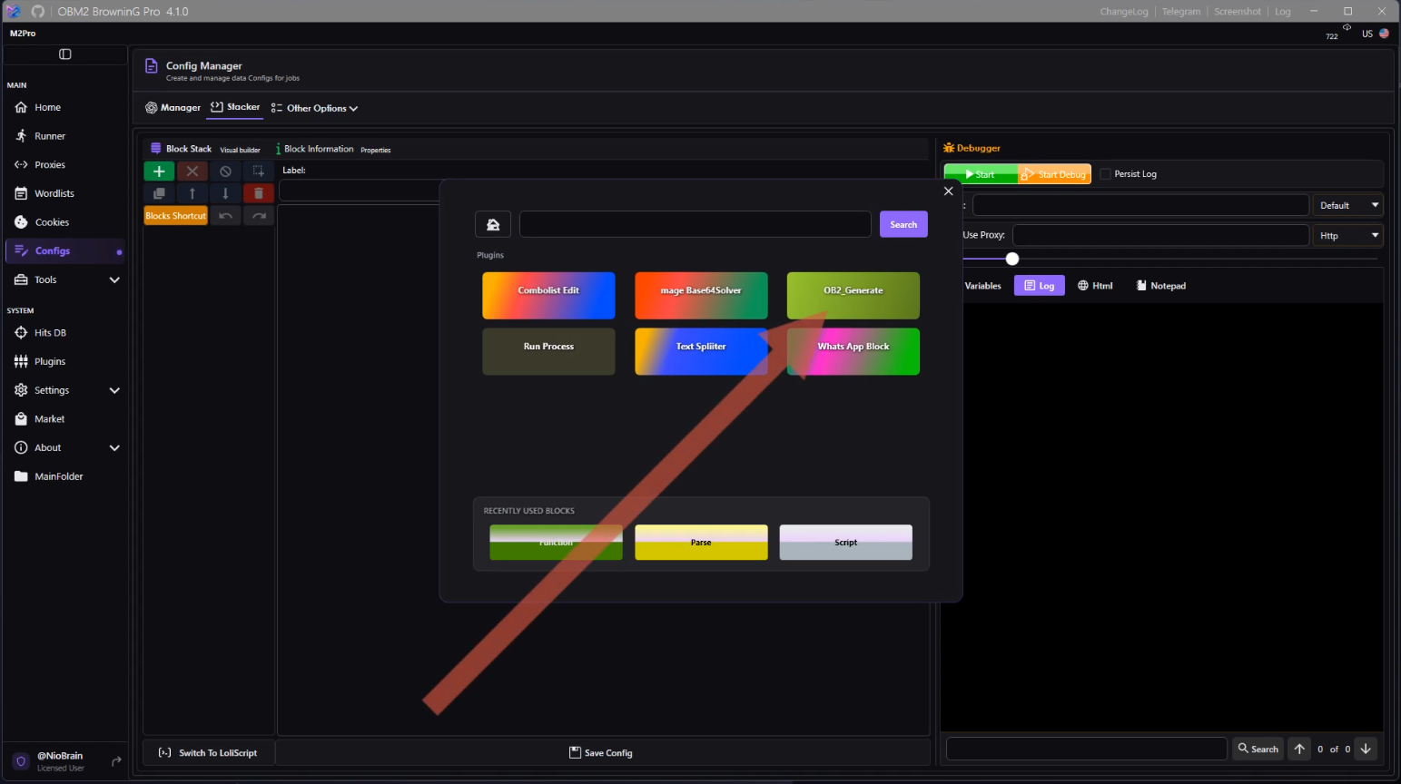 Add Block dialog, Plugins category