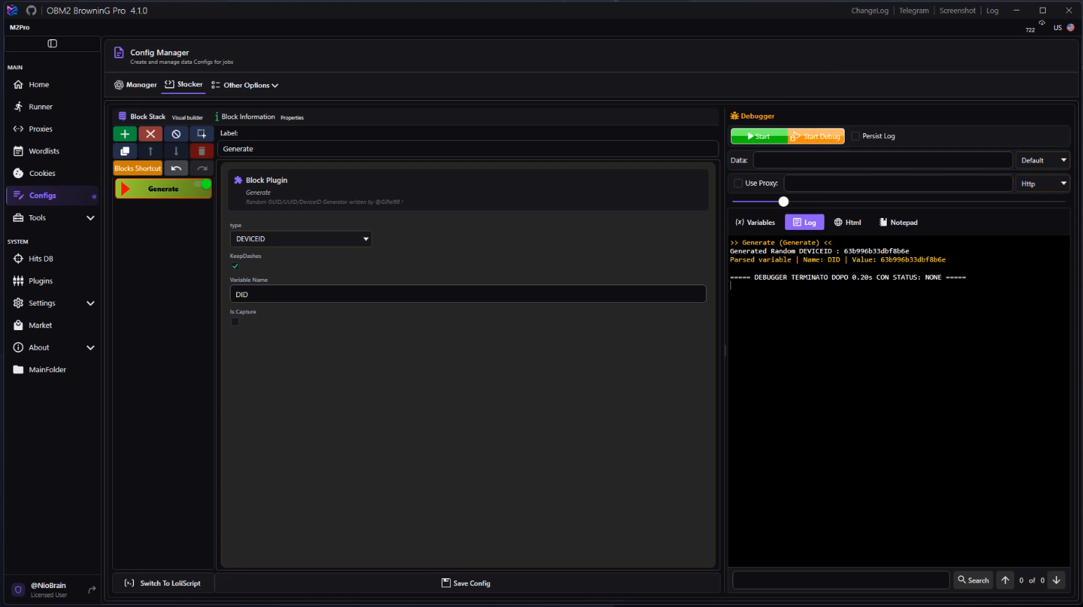 Block configured and run output